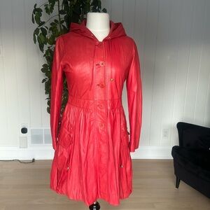 GENUINE Soft Coral Red Leather SCHAFSTALL Germany Parka Coat size 38, US S/M